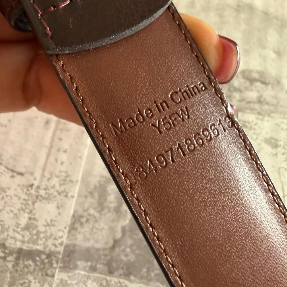 Farah Mens Brown Bonded Leather 42/105 Belt Gold Tone Buckle Heritage Workwear